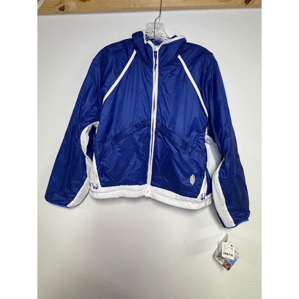 Free People Movement Pack It Up Jacket Blue White Windbreaker Packable Hood NEW